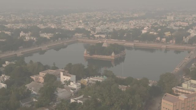 Madurai Vandiyur Mariamman Teppakulam temple, India, 4k aerial ungraded/raw