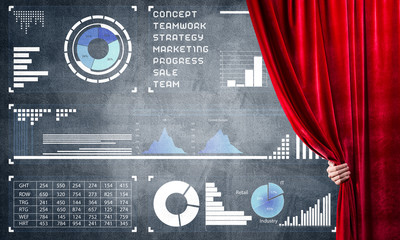 Business success strategy concept presented by infographs on concrete wall