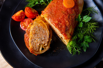 Roasted cabbage rolls with rice and minced meat according to the recipe of omas