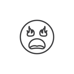 Angry devil face emoji line icon. linear style sign for mobile concept and web design. Emoticon Face With Fire-Eyes outline vector icon. Symbol, logo illustration. Vector graphics