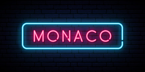 Obraz premium Monaco neon sign. Bright light signboard. Vector banner.