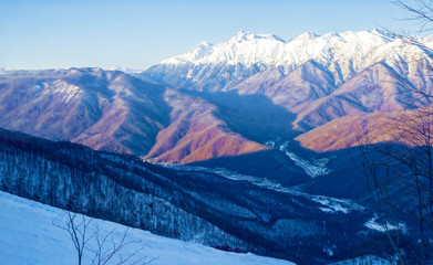 Beautiful view of the mountain peaks on a sunny day. Sochi, Russ