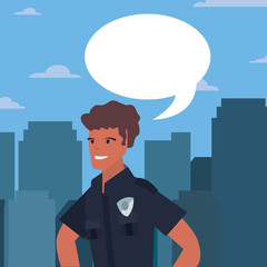 policeman speech bubble city street