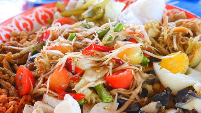Papaya salad or somtum , Traditional food of Thailand