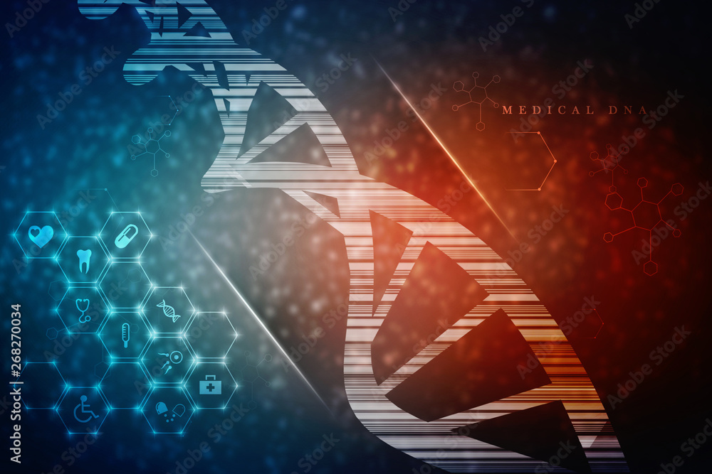Poster 2d render of dna structure, abstract background