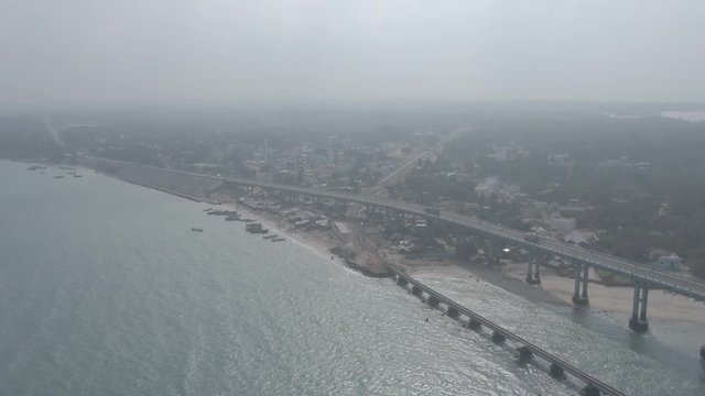 Rameswaram Pamban bridge, India, 4k aerial ugraded/raw