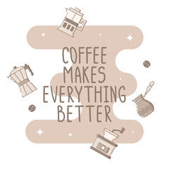 Poster template with coffee lettering in flat linear style.