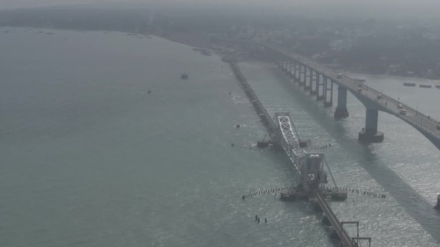 Rameswaram Pamban bridge, India, 4k aerial ugraded/raw