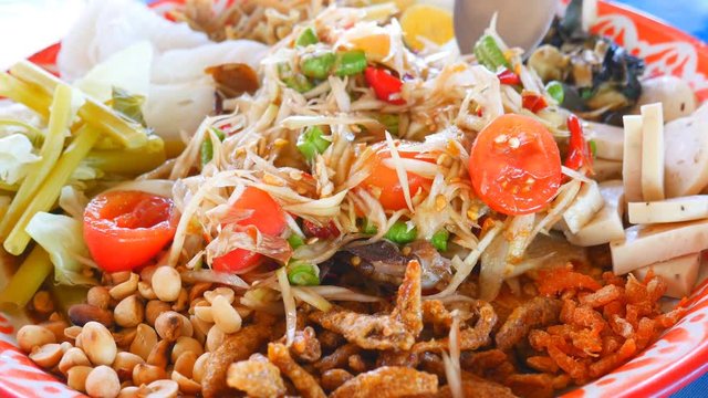 Papaya salad or somtum , Traditional food of Thailand