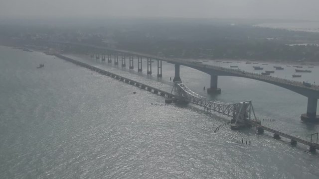 Rameswaram Pamban bridge, India, 4k aerial ugraded/raw