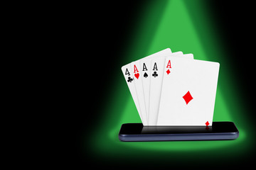 smartphone with poker cards, card game Trio