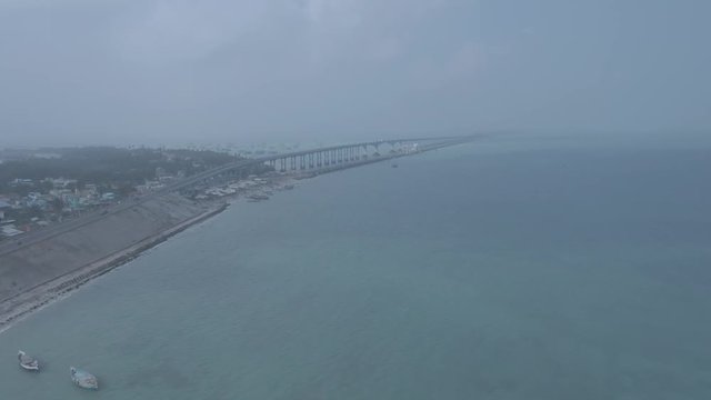 Rameswaram Pamban bridge, India, 4k aerial ugraded/raw
