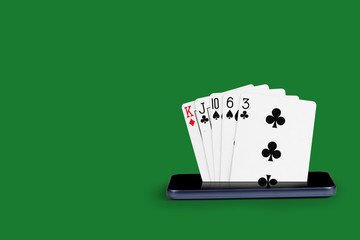 smartphone with poker cards, card game High card