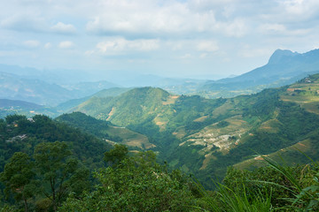 Rice fields at the Mountain of north Vietnam. Beautiful landscape view on the Ha Giang loop . Motorbike trip