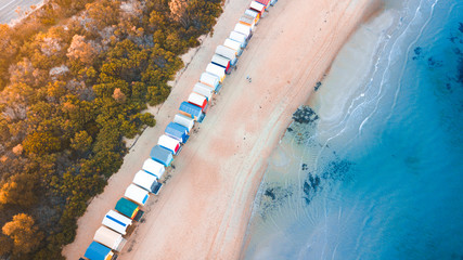 Aerial View of Iconic Bathing Boxes at Brighton Beach, Melbourne Australia - 268272843