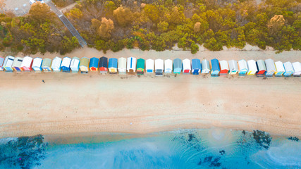 Aerial View of Iconic Bathing Boxes at Brighton Beach, Melbourne Australia - 268272894
