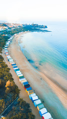 Aerial View of Iconic Bathing Boxes at Brighton Beach, Melbourne Australia