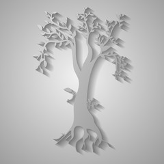 Paper cut illustration of tree in grey background