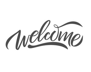 Hand sketched Welcome lettering typography. Drawn art sign.