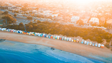 Aerial View of Iconic Bathing Boxes at Brighton Beach, Melbourne Australia