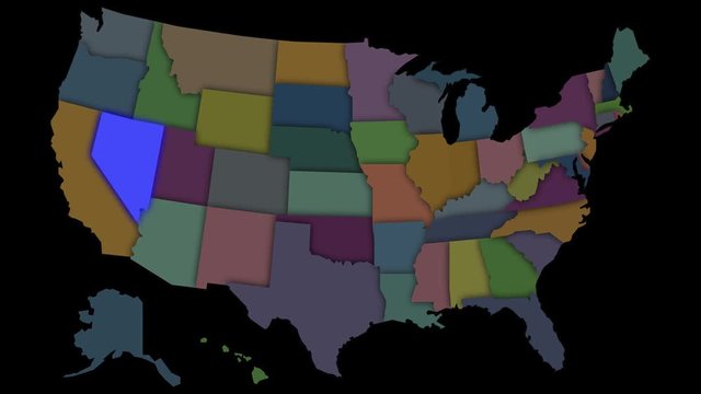 USA - US - American states are highlighted one after another - Map of all states