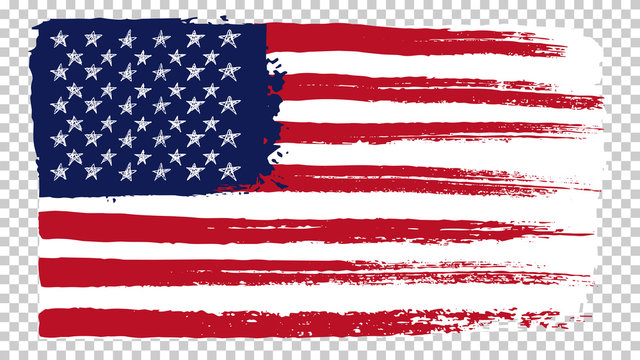 National American flag, transparent background. Brush stroke grunge dirty flag of USA. Hand drawn vector illustration