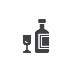 Wine bottle with glass vector icon. filled flat sign for mobile concept and web design. Wineglass with glass glyph icon. Symbol, logo illustration. Pixel perfect vector graphics