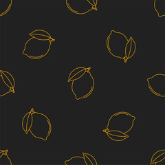 Fruits seamless pattern with colored icons on black background. Style Outline. Vector background.