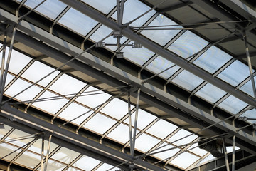 Very strong steel structure and glass window of airport roof