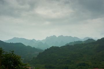 Mountain landscape north Vietnam. Beautiful view on the Ha Giang loop on the north of Vietnam. Motorbike trip