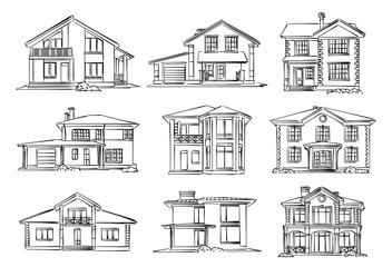 vector sketch of wooden house