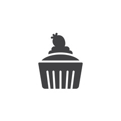 Cupcake with strawberry vector icon. filled flat sign for mobile concept and web design. Muffin cake glyph icon. Dessert food symbol, logo illustration. Pixel perfect vector graphics