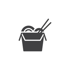 Noodles box with chopsticks vector icon. filled flat sign for mobile concept and web design. Chinese take away fast food glyph icon. Symbol, logo illustration. Pixel perfect vector graphics