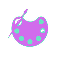 Artists palette with a brush and brush stroke paints on a white background.