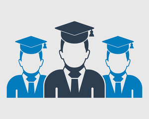 Graduate Student Team Icon. Male symbols with cap on head. Flat style vector EPS.