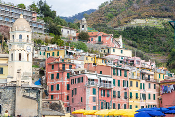 Fototapeta na wymiar Cinqueterre, Italy . 04-19-2019. View of Vernazza village one of five villages of Cinqueterre. Liguria. Italy.