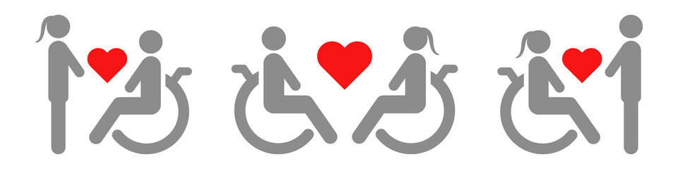 Love between disabled persons. Vector illustration.