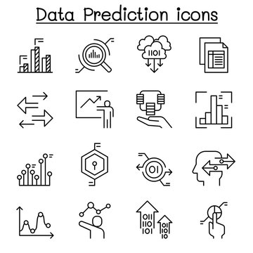 Data prediction icon set in thin line style