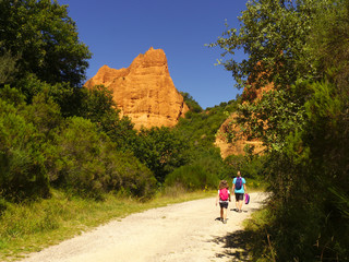 Mother and daughter hiking through  the path around Las Medulas