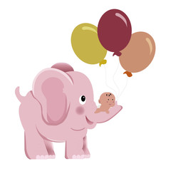 Baby Shower, elefante, bebé, vector, ilustración, globos. © Andree_nv