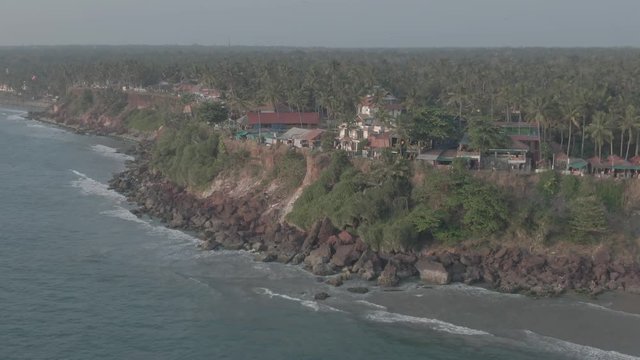 Varkala beach in Kerala, India, 4k aerial ungraded/flat
