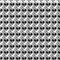 Fototapeta premium Modern seamless pattern with skulls, rock-music symbols, stars, lips, punk rock attributes.