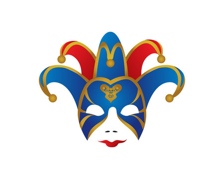 Modern Creative Carnival Mask Logo Illustration In White Isolated Background