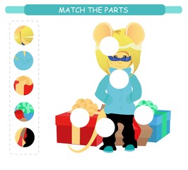 Matching children educational game. Match parts of cartoon mouse. Activity for kids and toddlers.	