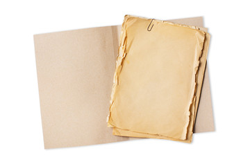 Folder with blank old yellowed paper