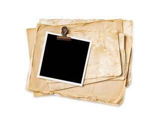 Blank old yellowed paper and mockup for vintage photo