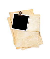 Blank old yellowed paper and mockup for vintage photo