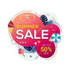 Summer sale abstract geometric banner template. Promo badge for your seasonal design. Vector illustration