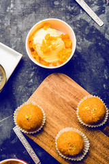 Bundi / Motichoor Ice cream is a fusion of Ice-cream with indian traditional sweet motichur laddoo from India, selective focus