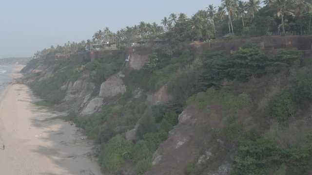 Varkala beach in Kerala, India, 4k aerial ungraded/flat